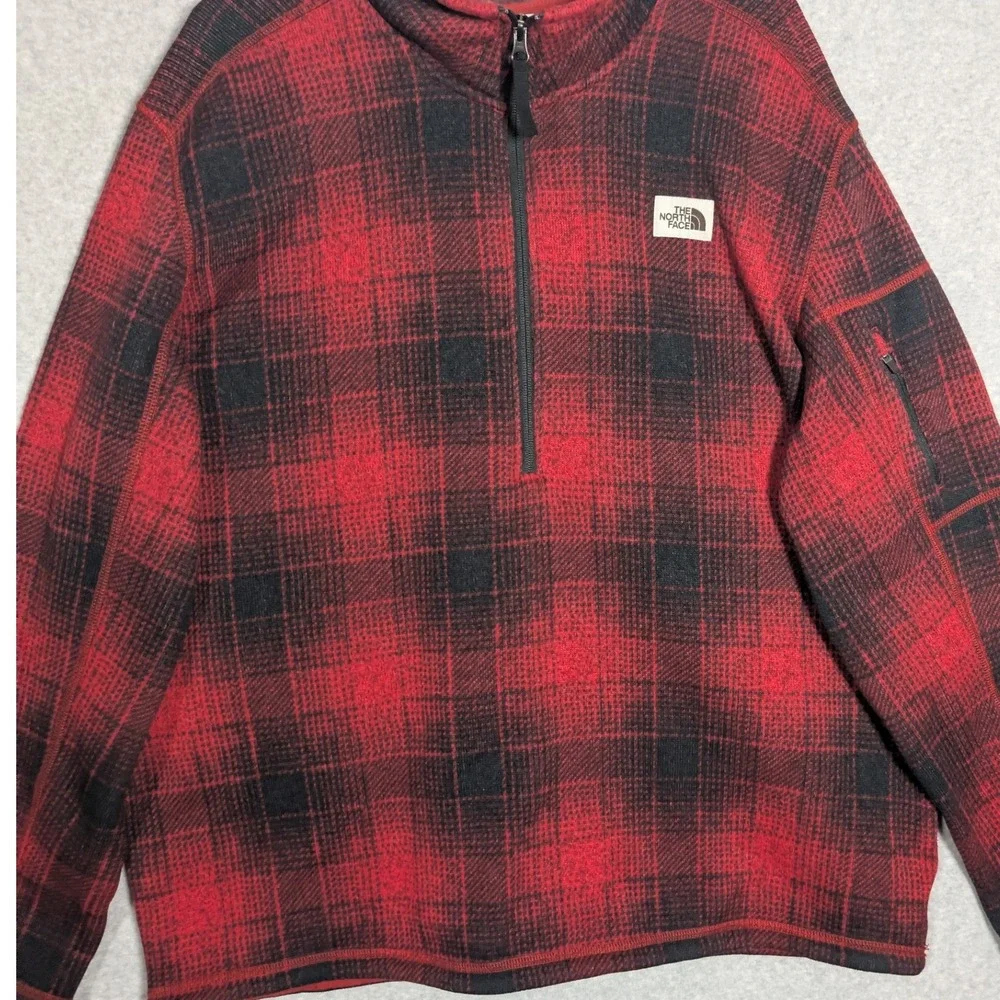 The North Face Sweater Quarter Zip Pullover Mens XXL Red Plaid Fleece Lumberjack
